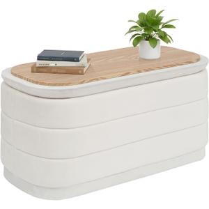 B FSOBEIIALEO 30" Velvet Storage Ottoman Long Bench with Tray, White