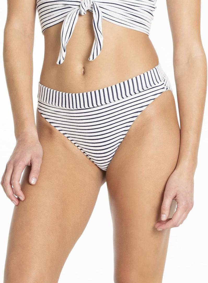 Cyn & Luca Women's Standard Terry Stripe Tie Side (Large, Navy/White)