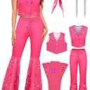 Girls Women Cowgirl Costume Kids Adult 70s 80s Hippie Disco Cowboy Outfits Halloween Costume Cosplay