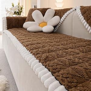 Aucrovee Soft Plush Couch Cover for Dogs Washable, Fluffy Sofa Covers for Pets Washable 3 Cushion Couch Sofa Slipcover, Furniture Protector (1 PCS 27.5"x70" Khaki)