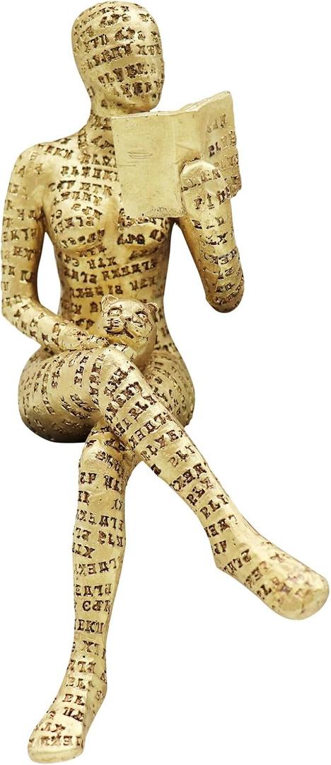 Gold Reading Women Figurine, Thinker Statue for Home Decoration, Resin Modern Abstract Aesthetic Sculptures, Small Art Golden Statue for Shelf Living Room Dining Room Office Desktop Coffee Table