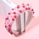 2 x Crystal Headbands for Women, Valentines Day Padded Pearl Headband Bejewelled Rhinestone Pearl Bridal Hair Hoop Wedding Hair Accessories (Pink Rose Red)