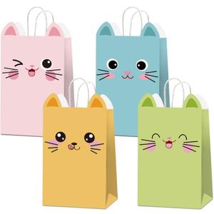 ZOIIWA 12 Pcs Cat Gift Bag with Handles Cat Party Favors Cartoon Doll Birthday Decorations Cute Kitten Goodie Paper Bags for Kids Boys Girls Baby Shower Adopt a Pet Party Favors