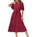 Milumia Women's Elegant Belted Pleated Flounce Sleeve Long Dress, L