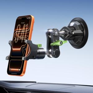 MAGIC JOHN Car Phone Holder, Ultra-Durable Mteal Phone Holders for Your Car, 360 Rotation Cell Phone Car Mount for Windshield, Suction Cup Car Phone Mount for iPhone Samsung All Smartphone