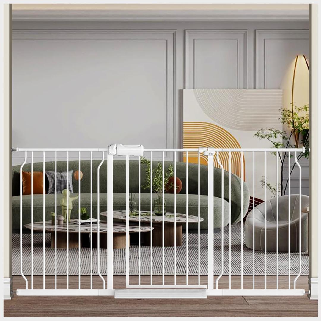 Fairy Baby Extra Wide Baby Gate for Doorways Auto Close Safety Gates for Bedroom, Fits 57.5 Inch to 62 Inch with Pressure Mounted Extention Kit,  57.5-62 Inch (Pack of 1), White