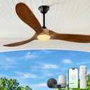 52 inch Outdoor Ceiling Fans with Lights-Glass Lamp, Smart Ceiling Fan with WIFI Alexa and App Remote Control, Damp Rated Wood Propeller Blades for Patios & Porch, 3 Blades, High CFM 6 Speed, Walnut