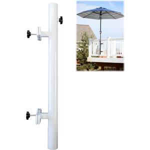 Patio Umbrella Holder Easy Installation - Space Saving Umbrella Holder Design - Outdoor Umbrella Base and Mount - Attaches to Railing Maximizing Outdoor Patio Space and Shade, White