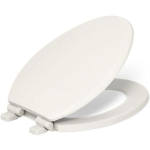 KOHLER 20454-96 Ridgewood Elongated Soft Close Toilet Seat, Quiet Close, Wood Toilet Seat, Home Essentials, Biscuit