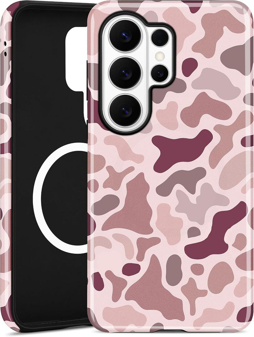 Magnetic Camo Phone Case for Samsung Galaxy S26, Compatible with MagSafe, Cute Cool Pink Camouflage Aesthetic Soft TPU and Hard PC Shockproof Protective Phone Cover for Women Girls
