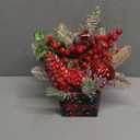 Small Christmas Tree Tabletop Artificial Mini Christmas Tree Decorations with Holiday Ornaments Red Berry Pine Cone Greenery for Home Indoor Fireplace Mantel Xmas Decor (Large-Square-Red)