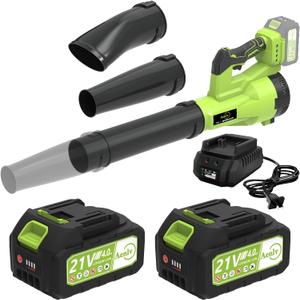 24.0Ah&Powerful Wind Aenlv Cordless Leaf Blower-330CFM High,18-21V Lightweight & Portable Design with a Charger and Two Batteries for Outdoor Cleaning in Courtyard, Lawn, and Roadway (Green)