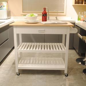 Kitchen Island Cart with 2 Shelves Design, Kitchen Storage Islands & Carts with 2 Lockable Wheels & Rubber Wood Top for Home Living Room Dining Room Bar, Easy to Wipe (White)