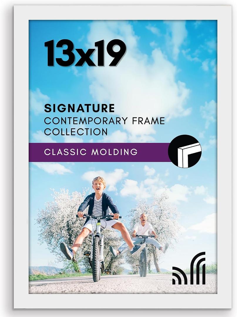 Americanflat 13x19 Picture Frame with Shatter-Resistant Glass - Signature Collection - Gallery-Style Frames Made of Engineered Wood - Photo Frame for Wall Display - White