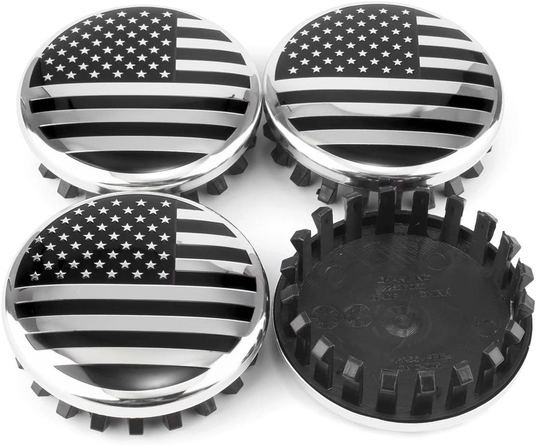 83mm 3.27in Wheel Center caps for Chevy Center Hubcaps 4 Pack Black Center Cover Replacement with US Flag