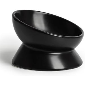 YINGFAN Cat Bowls Ceramic Elevated Cat Bowls with Tilted Design Anti Vomiting Raised Bowl for Indoor Cats (Black, 5oz)