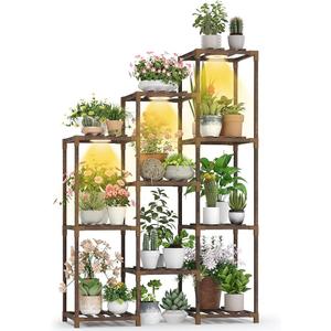 Sttoraboks Wooden Plant Stand Indoor with Grow Light, 4Tier Ladder Plant Shelf for Balcony, Living Room, or Corner | Carbonized Wood Plant Holder for Indoor Use, SpaceSaving Design