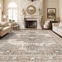 RUUGME Living Room 10x14 Area Rugs - Washable Lightweight Area Rug Stain Resistant Carpet Vintage Soft Rugs for Bedroom with Non Slip Backing Indoor Ultra-Thin Rugs Home Decor 10x14 Beige