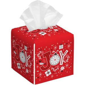 Snowflake Tissue Box Holder Merry Christmas Joy Words Tissue Box Cover Square Leather Tissue Holder Organizer Portable Decorative Facial Paper Case for Home Office Bathroom Vanity Countertop