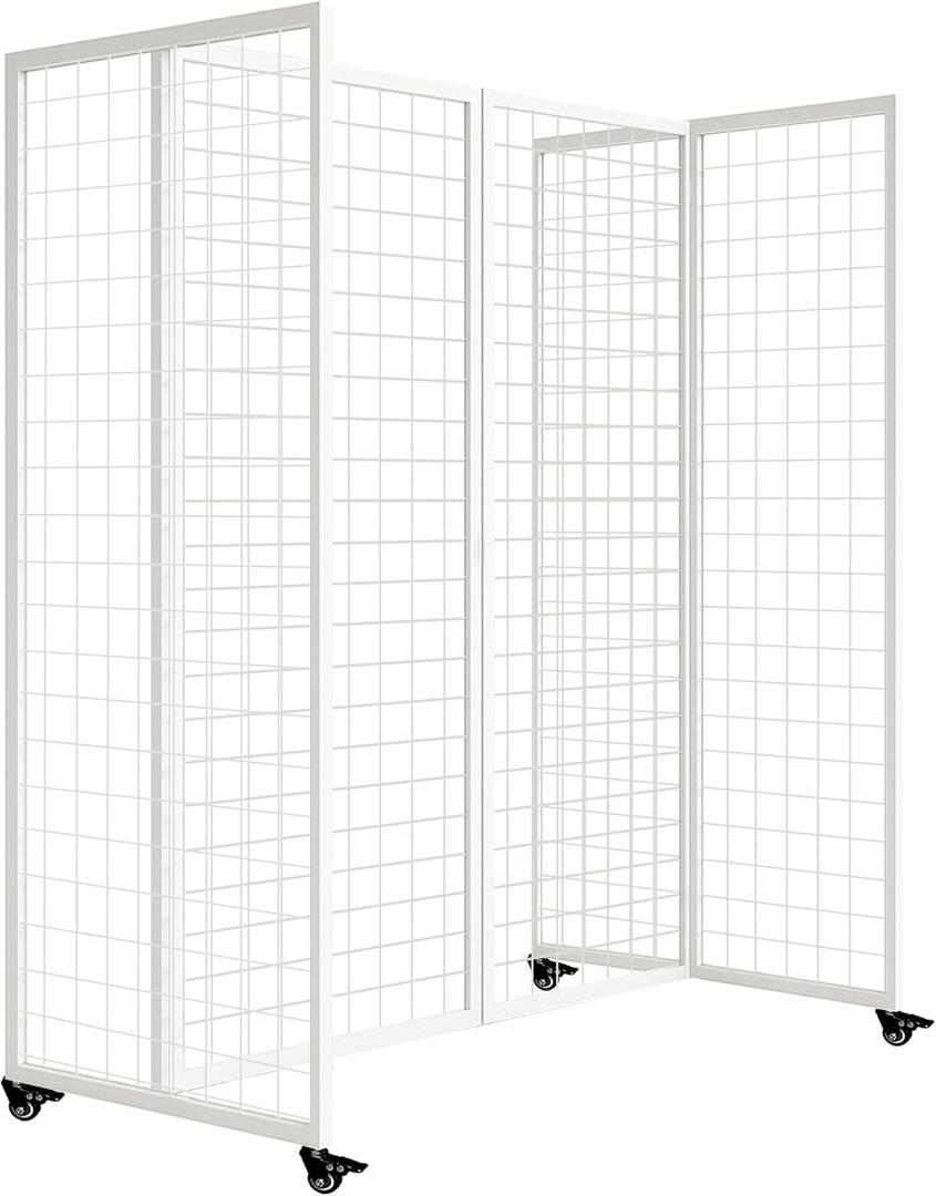 Grid Wall Panels with Wheels, 4 x 5.5Ft Gridwall Panel Display Stand, Sturdy Art Display Panels, Grid Display Stand, White