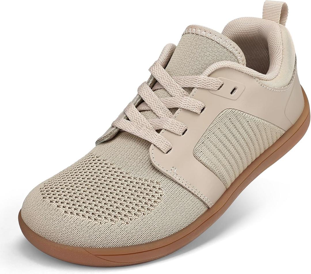 Mysoft Women's Wide Toe Box Barefoot Shoes Zero Drop Minimalist Sneakers with Removable Insole for Bunions, Walking & Training (Khaki/Gum), Size 8