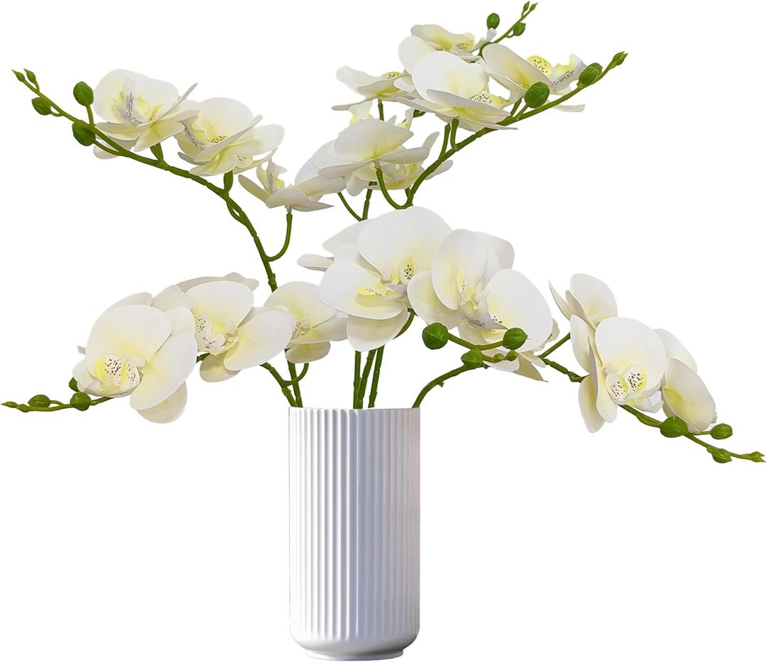 ATFL 6 Pack Ivory Orchid Artificial Flowers Real Touch, 23'' Artificial Fake Faux Silk Orchid Stem Bouquets for Wedding Party Home Garden Decor,Orquideas Artificiales para Decora (6, Ivory)