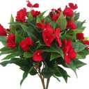 2 Pcs Artificial Impatiens Flowers for Outdoors Faux Impatiens Bushes Red Silk Flowers Greenery Faux Flowers for Outdoor Planters Patio Lawn Garden Balcony Pot Hanging Basket Porch Decoration