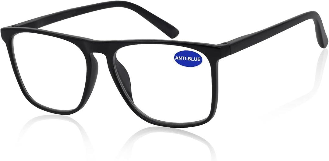 MARE AZZURO Blue Light Blocking Reading Glasses Men Large Square Computer Readers 0 1.00 1.25 1.50 1.75 2.00 2.25 2.50 2.75 3.00 3.50 4.00 5.00 6.00 (Black 225)