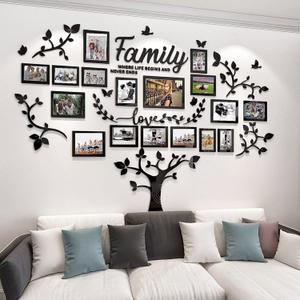 DIY Wall Decor Living Room Family Tree Wall Decor Sticker 3D Picture Frames Collage Wall Decor Living Room Decor (Black 1)