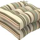 LVTXIII Outdoor Wicker Chair Cushions, 19"x19"x4" Patio Chair Cushions with Ties, Water Repellent Thick Tufted Seat Cushions for Patio Furniture, Set of 2, Stripe Onyx