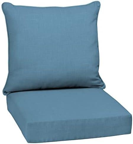 3 Piece Set of Arden 2 Outdoor Deep Seat Cushion Sets, 24 x 24, Water Repellent, Fade Resistant, 1 Arden Outdoor Loveseat Cushion Set 48 x 24, French Blue Texture