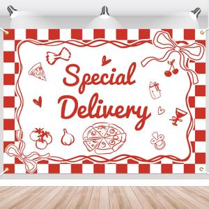 Special Delivery Baby Shower Backdrop - Italian Pizza Baby Shower Decorations, Slice Slice Baby Background Photo Booth Props 7 x 5Ft