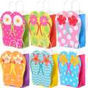 MotiMind 24 Pcs Summer Party Gift Bags Paper Beach Flip Flop Party Favor Bags with Handles Hawaii Pool Tropical Goodie Treat Gift Wrap Supplies