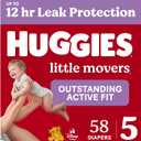 Huggies Little Movers Diapers Size 5, 58 Count
Double Grip Strips, Blowout Protection, Secure Flexible Fit, Up to 12-Hour Protection, Dry Touch Liner, Wetness Indicator