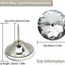 30PCS 30mm/1.18" Crystal Upholstery Tacks, Clear Crystal Head Upholstery Nails, Imitate Diamond Buttons for Tufting DIY Crafts Sofa Bed Headboard Wall Decoration