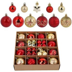 44Pcs Christmas Ball Gold and Red Christmas Ornaments Set for Garden Backyard Holiday Wedding Party Decor with 12 pcs 2.36” Large and 32 pcs 1.18” Mini Christmas Decorations Ornaments Bulk Balls
