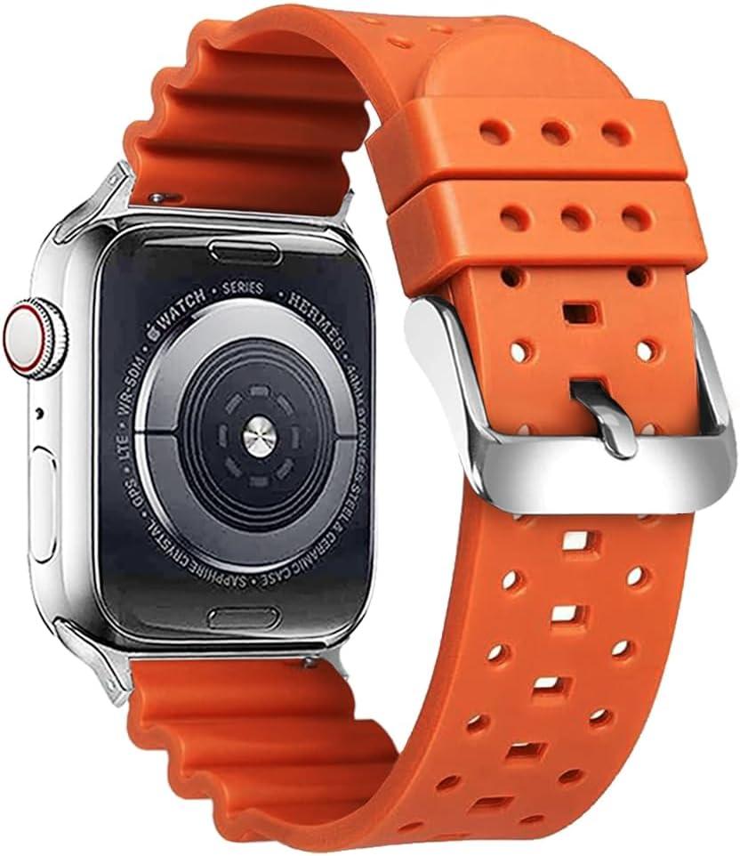Compatible with Apple Watch Bands 49mm 46mm 45mm 44mm 42mm 41mm 40mm 38mm Silicone Replacement Diver Sport Watch Straps for Series 11/10/9/8/7/6/5/4/3 Ultra/SE 3/2/1 for Men and Women (Orange)