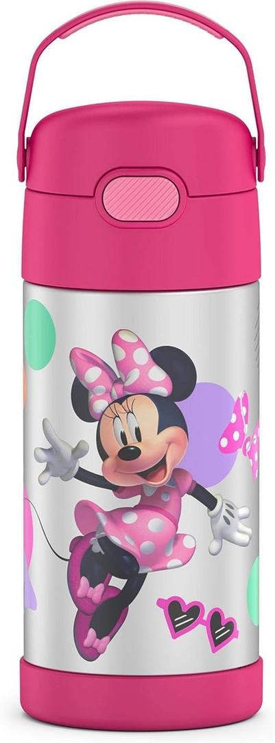 THERMOS FUNTAINER Water Bottle with Straw - 12 Ounce - Kids Stainless Steel Vacuum Insulated Water Bottle with Lid, Preschool Minnie