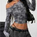 SweatyRocks Women's Off The Shoulder Crop Top Long Sleeve Y2K Ruched Shirt Sexy Going Out Tops (Gray, M)