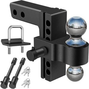 Kohree 6 Inch Adjustable Trailer Hitch Fit 2 Inch Receiver, Dual Solid Ball 2" and 2-5/16"(12,500 LBS GTW), Drop & Rise Heavy Duty Aluminum Tow Hitch with 2" Hitch Tightener & 2 Locking Hitch Pin