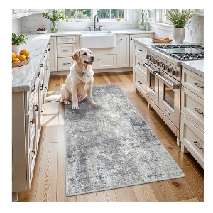 Washable Entryway Rug – Non-Slip Rubber Backed Small Area Rug for Kitchen, Bedroom, Living Room, Office – Soft Low-Pile Thin Modern Abstract Neutral Throw Rug （Blue Grey)
