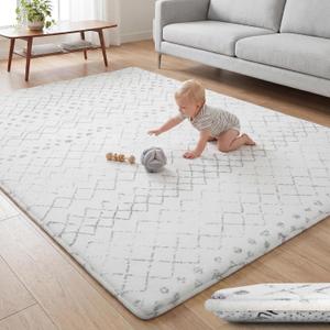Huloo Sleep Baby Play Mat for Floor - 79x118 Inches 1.3" Thick Elasti-Foam Playpen Mat for Toddlers Infant Kids, Water-Repellent Nursery Rug, Non-Slip Backing for Crawling & Tummy Time, Casablanca