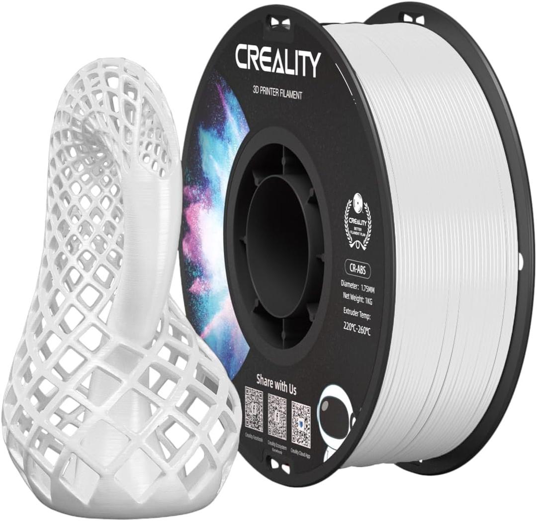 Creality ABS Filament 1.75mm, 3D Printing Filament, Excellent Resistance, Odorless Non-Toxic, Stability, Tough, 1kg(2.2lbs) ABS Filament 1.75 for 3D Printer (White)