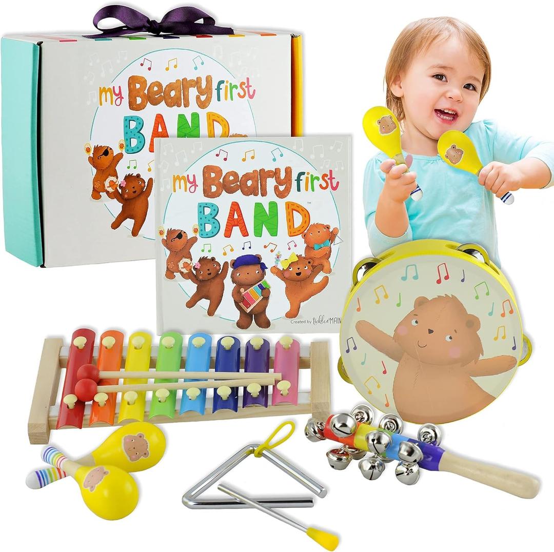 Tickle & Main My Beary First Band Musical Instrument Gift Set, Includes Storybook and Wooden Percussion Toys for Toddler Girls and Boys - Toddler Musical Toy