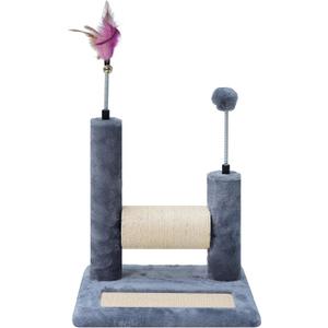 ROYPET Multifunctional Cat Scratching Posts for Indoor Kittens,Cat Scratching Pads for Play and Activity,Scratching Posts with Feather Toys and Spring Hanging Balls,Grey