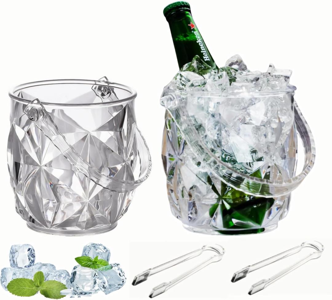 Clear Acrylic Ice Buckets with Tongs and Handle, 1300ml/44oz Wine Beer Cocktail Champagne Bucket for Home Parties Bar Accessory,Beverage Tubs Hosting Essentials