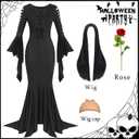 Adult Black Gothic Dress for Women Halloween Costumes with Accessories for Vampire Witch Costume Dress Up (Medium)