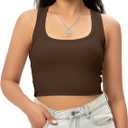 Sports Crop Tank Tops for Women Cropped Workout Tops Racerback Running Yoga Tanks Cotton Sleeveless Gym Shirts (Brown, XS)