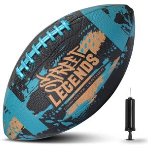 Street Legends Youth Football, Graffiti Printed Composite Leather Size 8 Football- Includes Pump, Made for Training, Practicing, & Recreational Play (Junior, Teal)