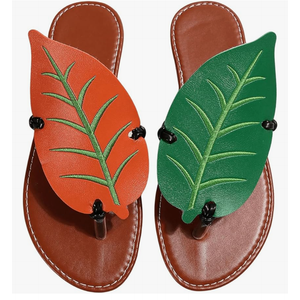Women's Boho Leaf Appliques Thong Sandals Open Toe Outdoor Flip Flops Casual Slippers Size 40
